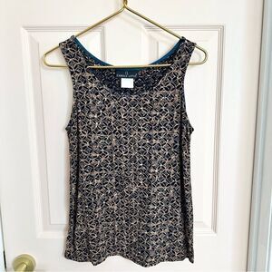 Carole Little Black and Tan Tank Top with Scoop Neck